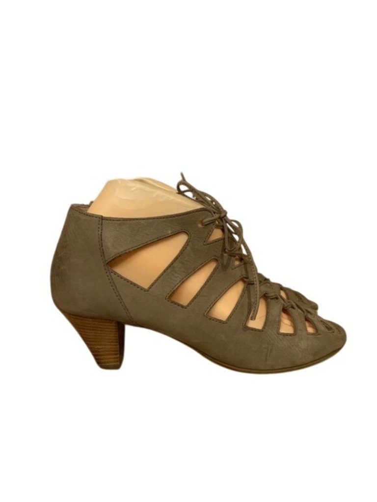 Paul Green "Jansen" Leather Cutout Lace-Up Booties In Taupe Sz 5.5 Us 8
